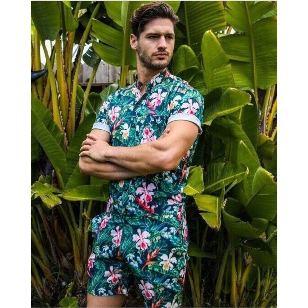 Romper Jack Tropical Jumpsuit Shorts Hawaiin Luah Travel Party Floral Medium NEW